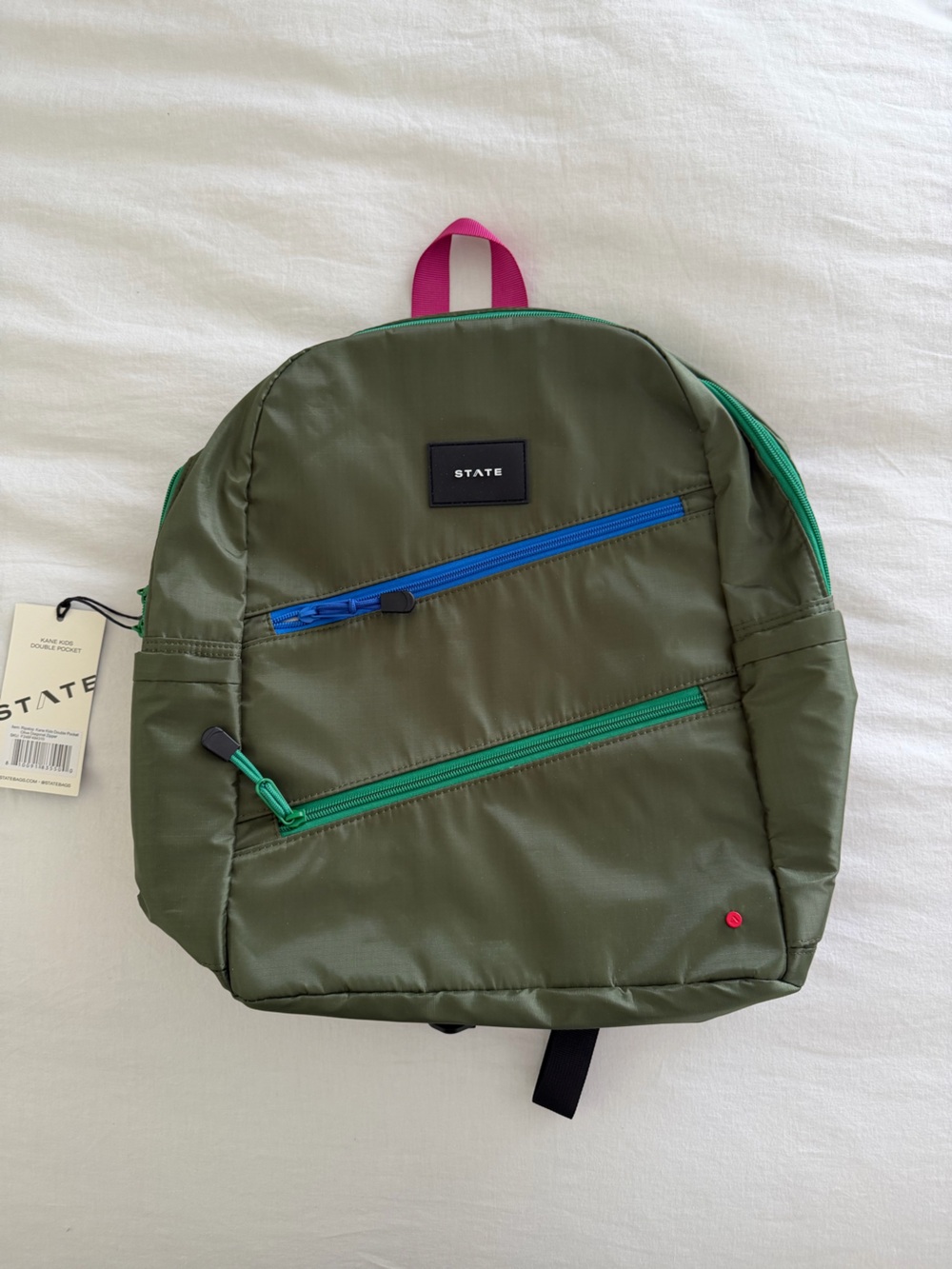 STATE Kane Double Pocket Backpack - Olive Diagonal Zipper